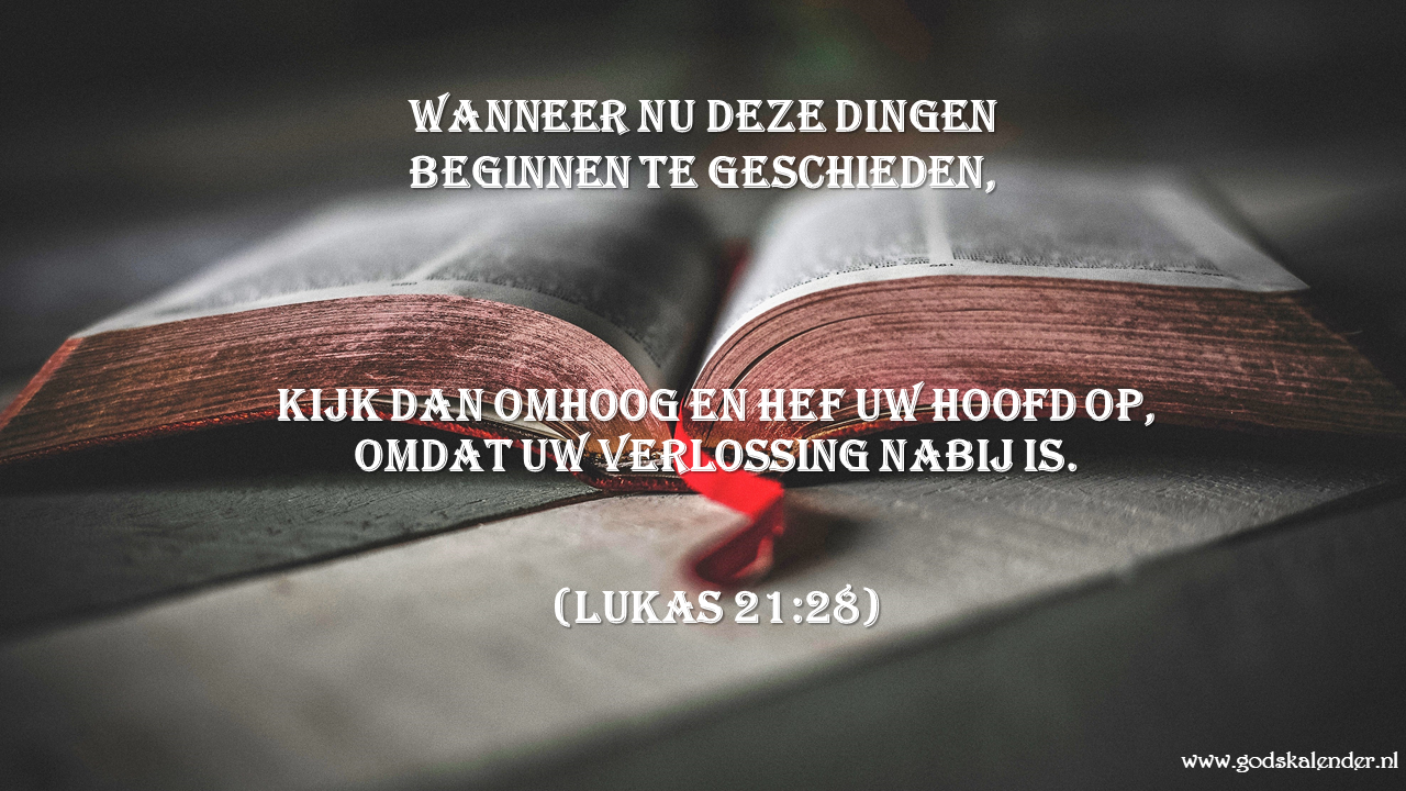 Wanneer deze dingen beginnen te geschieden, kijk dan omhoog en hef uw hoofd op, omdat uw verlossing nabij is