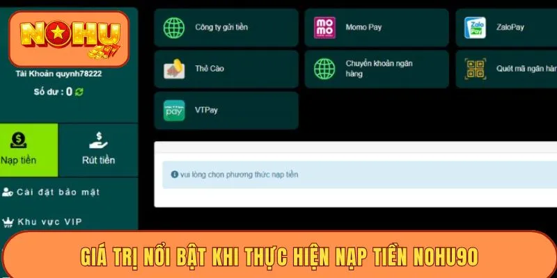 Chọn phương thức nạp tiền